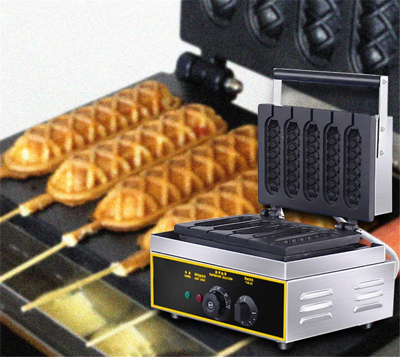 Commercial Electric 56 pieces Crispy Corn Waffle Sausage Non-stick Machine Crispy French Hot Dog Breakfast Removable Plates (8)