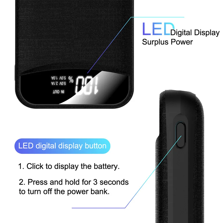 CASEIER 10000mAh Mini Power Bank For iPhone Samsung Mobile Phone Portable Charging LED Display Powerbank External Battery Pack