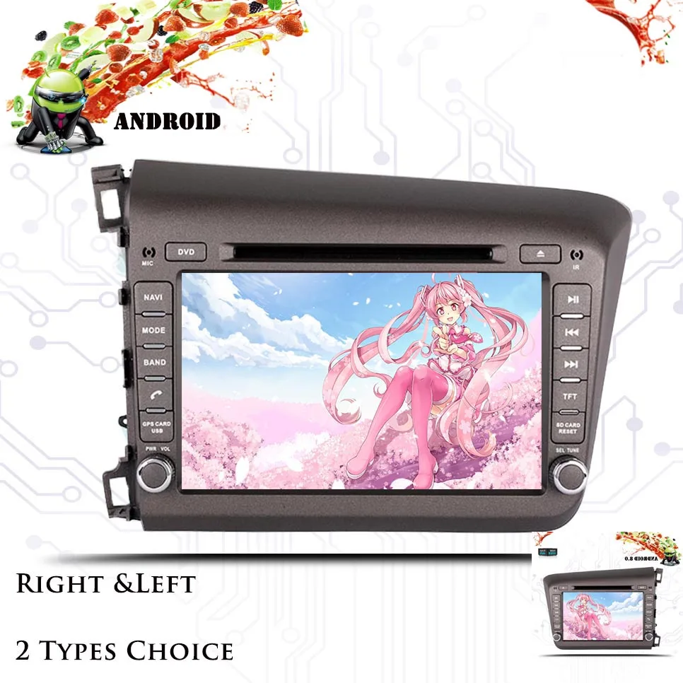 Discount Android 9.0 4+64G Auto 8" 2Din GPS Car Radio For Honda Civic 2011-2015 DVD Multimedia Player Head Unit Wifi pc dvr rds dab 1