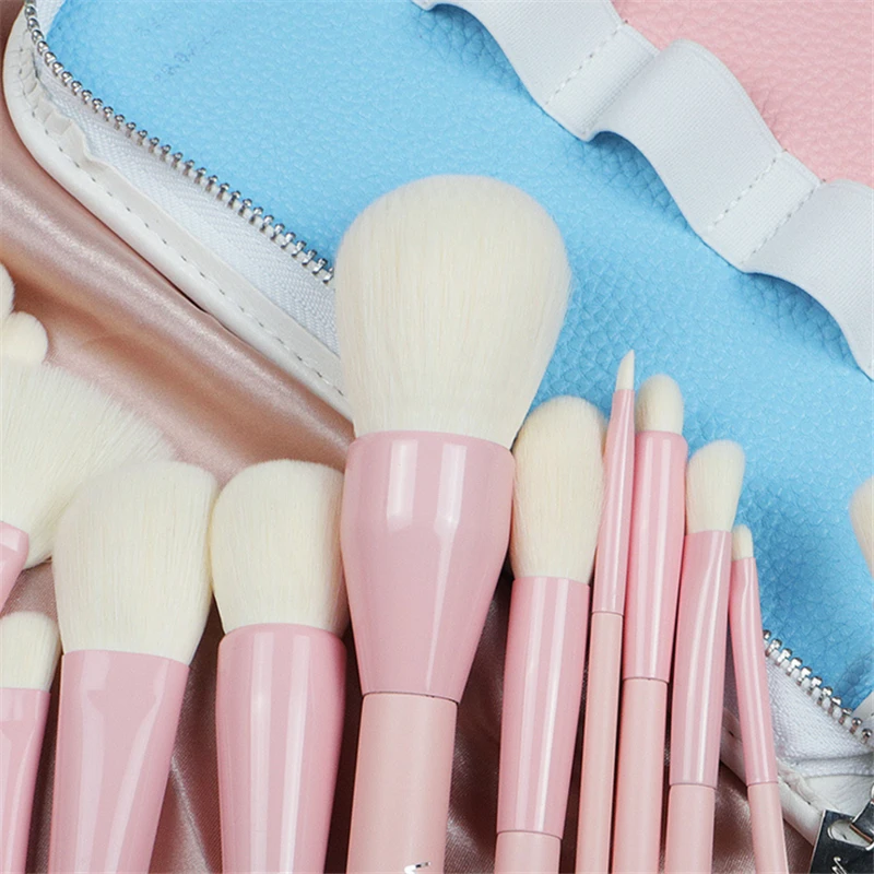 VDL+ My Destiny Pro 14Pcs Makeup Brushes Set Gradient Pink Yellow Soft Blusher Powder Complete Cosmetic Brush Kit with Bag