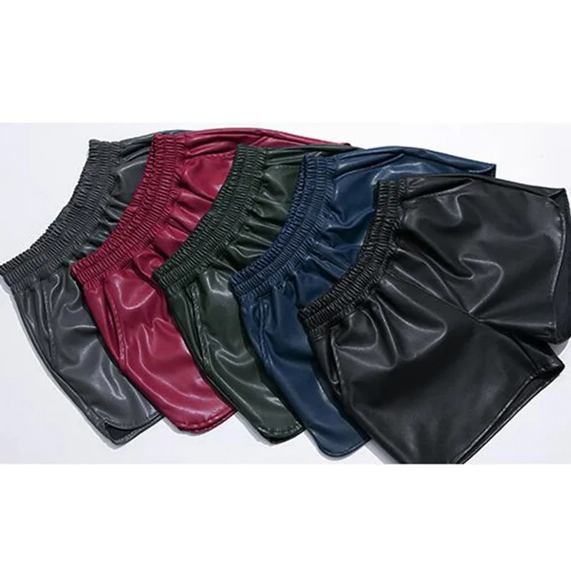 Korean Style PU Shorts faux leather  Autumn women shorts High Waist Slim Leather Shorts Casual ladies Wide Leg Short plus size