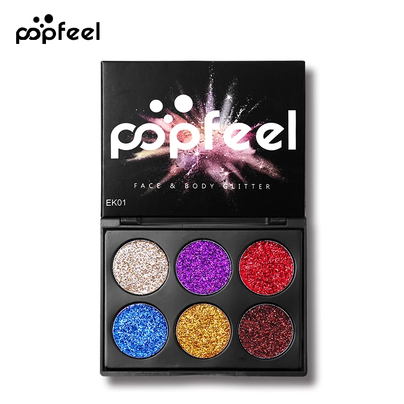 Popfeel брендовые блестящие тени для макияжа, палитра водостойкая, стойкая, 6 цветов, Металлические тени для век, косметическая пудра