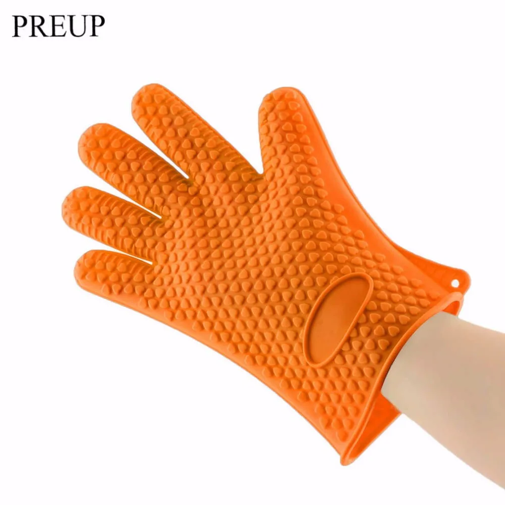 

PREUP 1pc Anti-Slip Heat Resistant Silicone Glove Cooking Baking BBQ Oven Pot Holder Mitt Kitchen Orange Brand New
