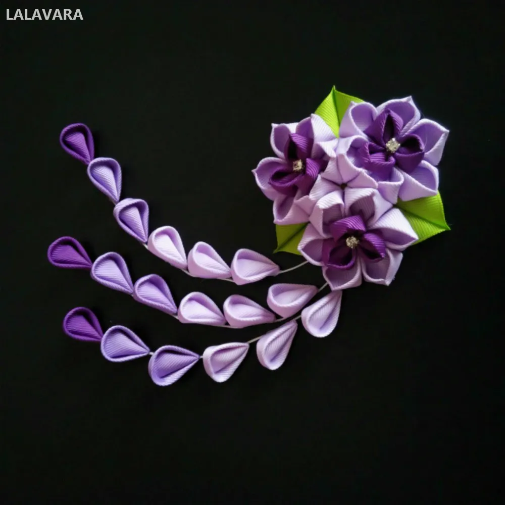 LALAVARA 10 шт. пользовательские японские кимоно цветок канзаши заколки для волос с длинными падениями нарциссы свадебные аксессуары для волос
