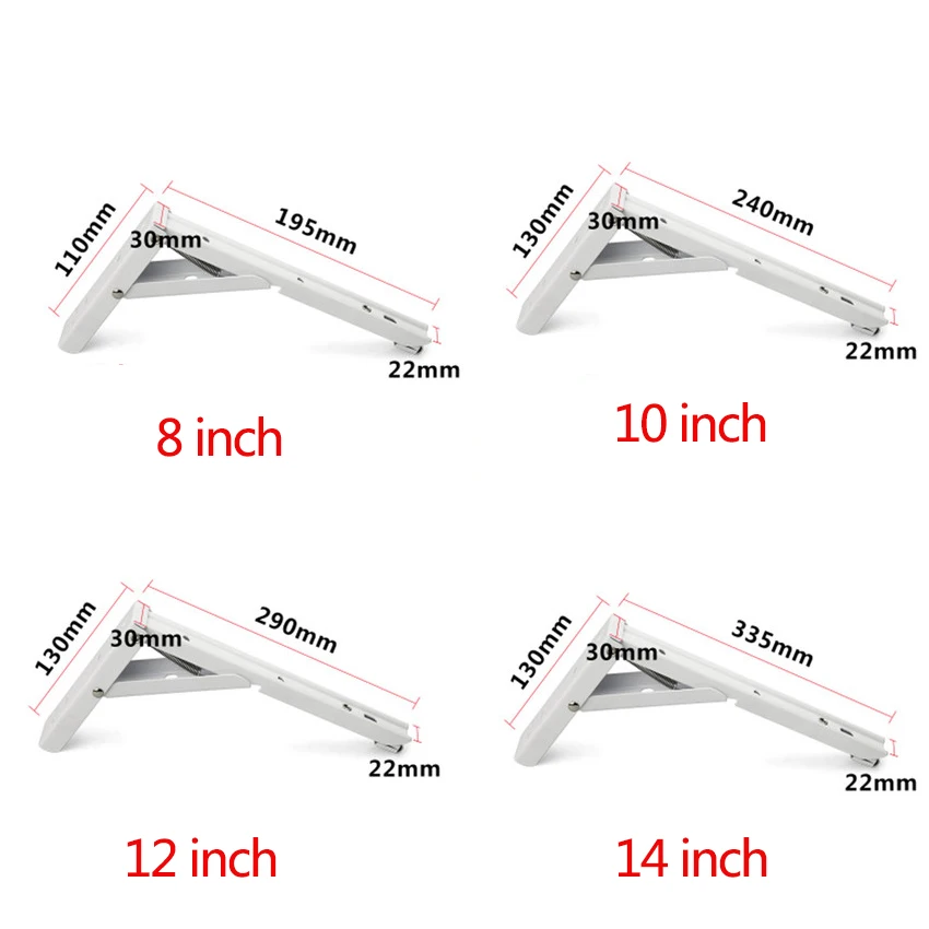 2pcs/set 8-14 inch White Paint Steel Spring Design Wall Mounted Folding Shelf Brackets Screws High 11-13cm Folded Up Less Space 2pcs/set 8-14 inch White Paint Steel Spring Design Wall Mounted Folding Shelf Brackets Screws High 11-13cm Folded Up Less Space