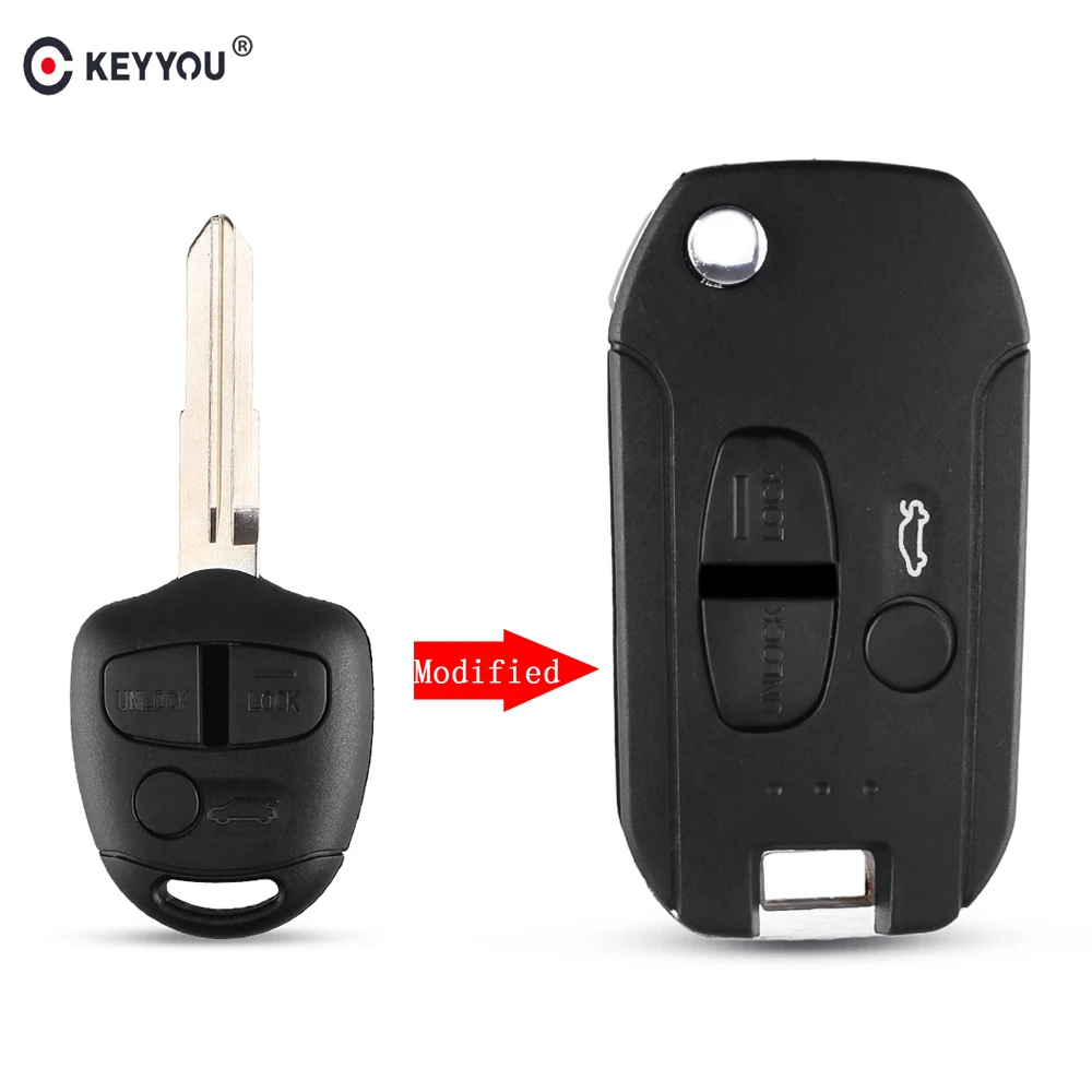 

KEYYOU 3 Button Remote Flip Folding Car Fob Key Cover Case Key Shell For Mitsubishi Lancer EVO Colt Mirage Uncut MIT11 Blade