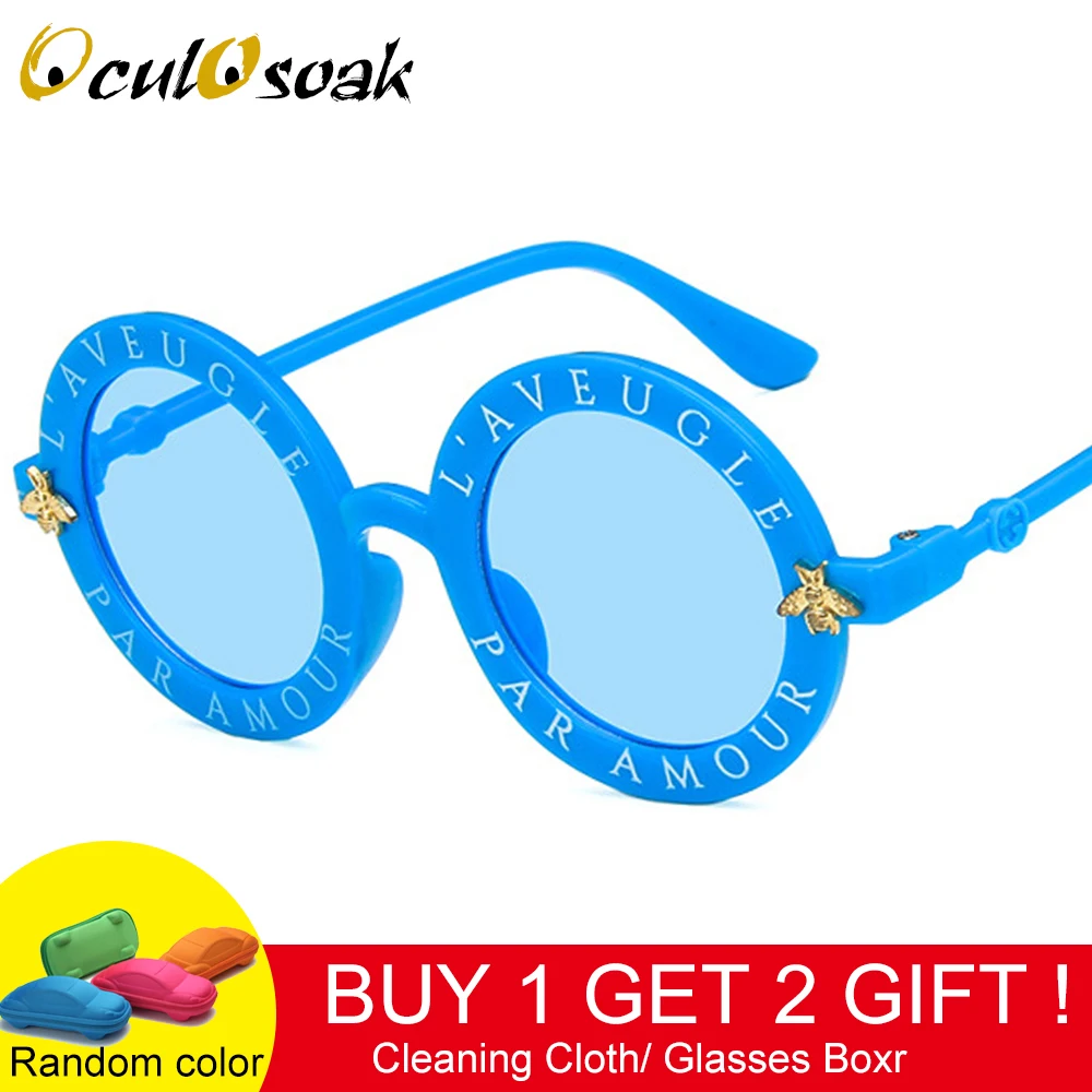 Стимпанк металлические пчелы детские солнцезащитные очки мальчики девочки Роскошные винтажные детские солнцезащитные очки круглые солнцезащитные очки Oculos Feminino аксессуары - Цвет линз: blue blue