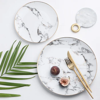 Morgana Dinner Plate Set 8/10 inch Marble Pattern Porcelain Dessert Plate Ceramic Dinnerware Steak Dish Salad Snack Tableware 1