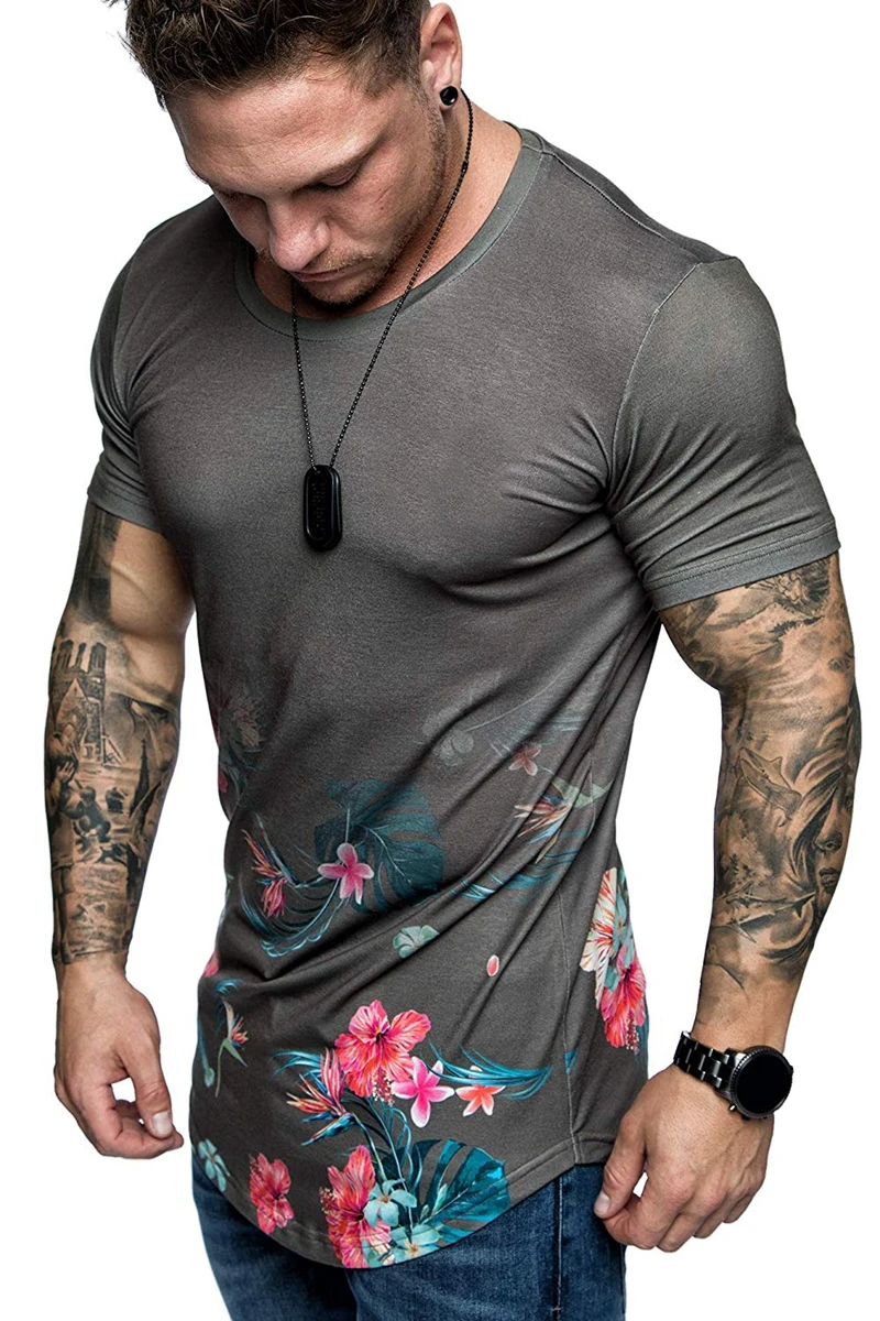 

MJARTORIA 2019 New Fashion Flower Print Gradual Change Slim Fit Short Sleeve O Neck Breathable Nathional Customs T-shirts