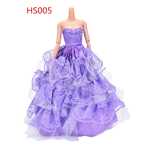 Фиолетовое Элегантное свадебное платье принцессы ручной работы для куклы, платье куклы с цветочным рисунком, одежда, многослойные аксессуары для кукол