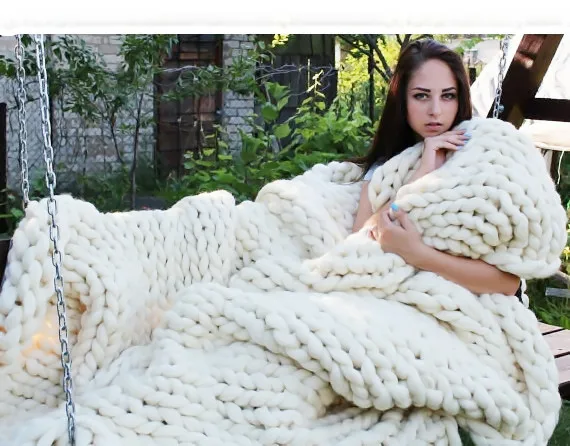 Us 12 0 Chunky Knit Blanket Super Chunky Yarn Knitted Wool Blanket Bulky Blanket 80cmx100cm In Blankets From Home Garden On Aliexpress