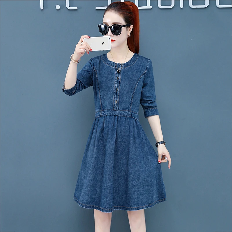 

Spring Autumn Women Casual Denim Dress Long Sleeve Slim Female Dresses jeans Dresses Retro A-Line Jeans Dress Ladies vestidos