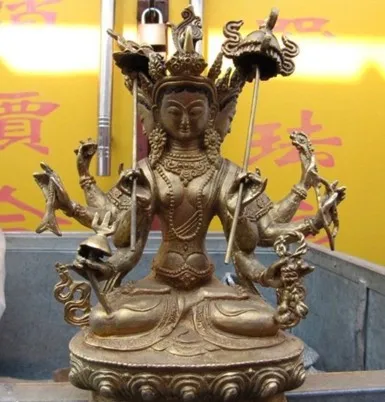 

00663 Tibet Old Bronze Copper gild Usnisa-sitatapatra Kwan-yin Guan Yin Buddha Statue