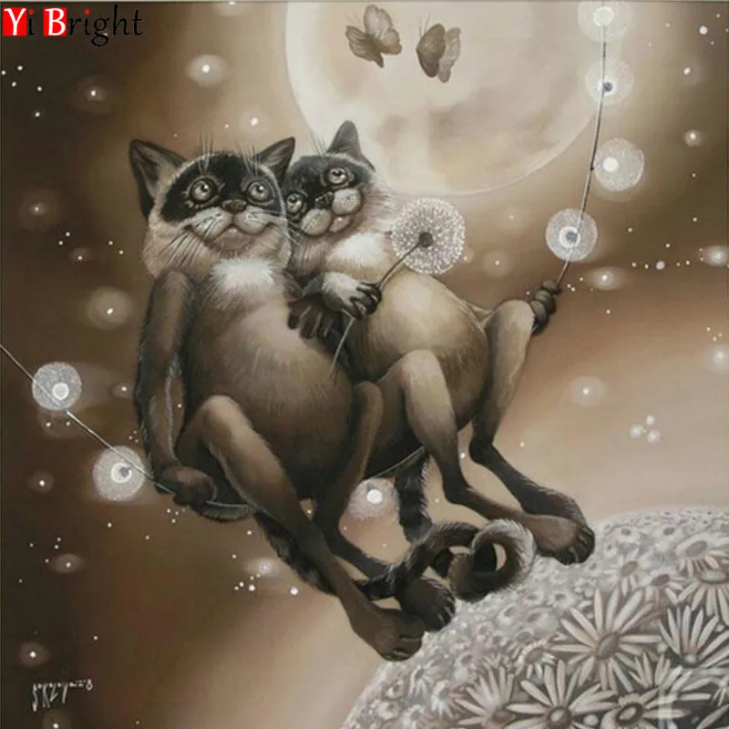 

5D DIY Full Square Diamond Painting Cross Stitch Couple cat 3D Diamond Embroidery Rhinestone Mosaic Home Decoration gift XY1