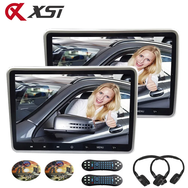 Автомобильный монитор для подголовника XST 2 шт. 10 1 дюйма 1024*600 dvd плеер USB/SD/HDMI/IR/FM TFT