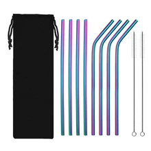 Paille à boire réutilisable en acier inoxydable 100, arc-en-ciel, avec brosse de nettoyage pour tasses à café, 304 pièces (10 ensembles)