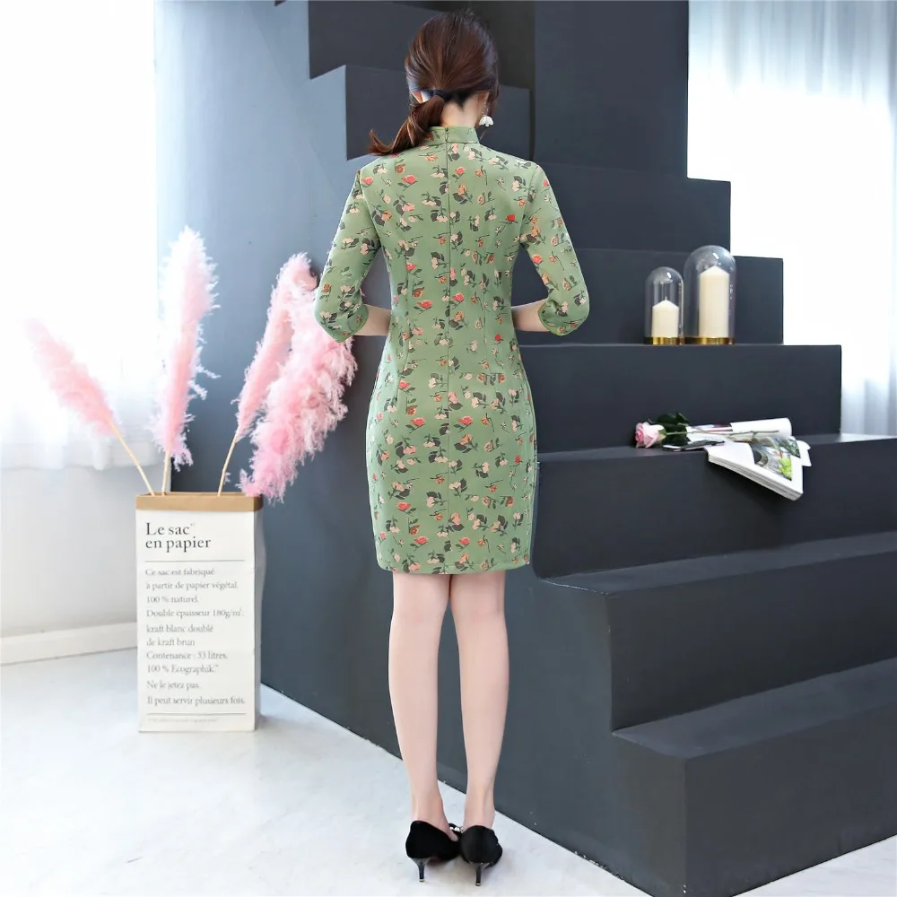 Шанхай история 2019 новое платье Ципао из замши с рукавом три четверти короткое