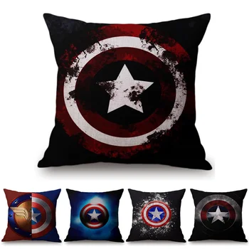 

Avengers Super Hero Cushion Cover Captain America Shield Logo Sign Cushion Covers Beige Cotton Linen Pillow Case