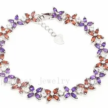 Браслет-цепочка Природный натуральный аметист, браслет-цепочка из стерлингового серебра 925 пробы 0.1ct* 72 шт драгоценные камни#13