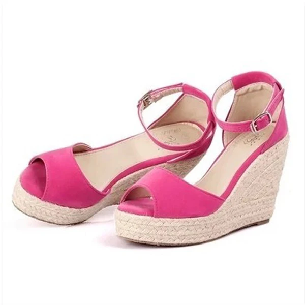 Стильные женские босоножки на танкетке сезон лето модные выразительные женские босоножки на платформе и высоком каблуке с открытым носком женская повседневная обувь большие размеры 34–44 - Цвет: pink