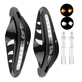 

Universal Hand Guards with LED Light 1Pair Motorcycle Handlebar Hand Guard Windshield Protector Cover with LED Daylight Black