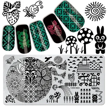 WUF 1 Pc Farmhouse Style DIY Stamping Template 6x12cm Rectangle Nails Nail Art Image Plate #YZW-N03