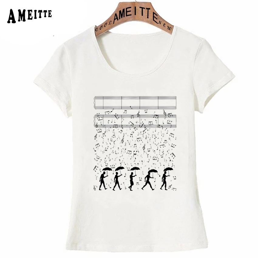 

2019 New Fashion Summer Cute Women Short Sleeve Singing in the Rain Print T-Shirt Musical Note Art Girl Casual Tops Trend Tees