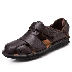 2018 роскошные пояса из натуральной кожи Летние мужская обувь, сандали Модные мужские Sandalias пляжная обувь мягкая подошва дышащая обувь на