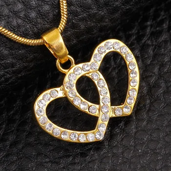 

Double Heart Shaped Yellow Gold Filled Womens Romantic Pendant Necklace Chain