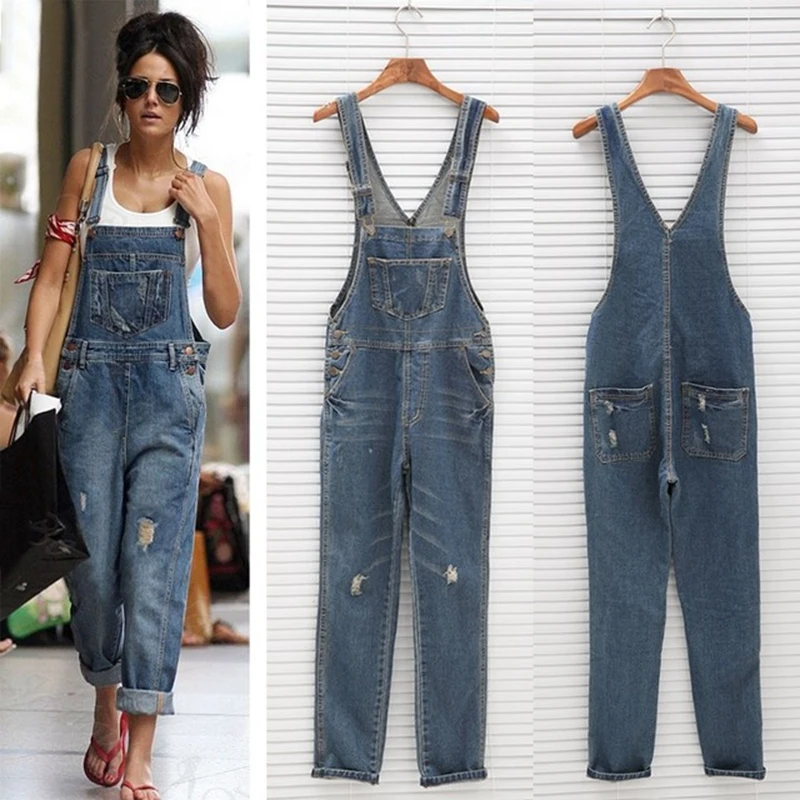 Summer Women Sleeveless Overalls Cool Denim Jumpsuit Ripped Holes Casual Ripped Mom Jeans Jumpsuits ladies Jumpsuits Plus Size цена и фото