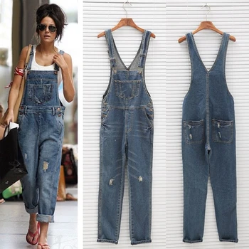 

summer Women Sleeveless Overalls Cool Denim Jumpsuit Ripped Holes Casual ripped mom jeans Jumpsuits ladies jumpsuits plus size