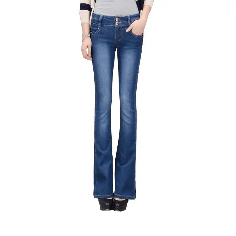 Women Bell Bottoms Jeans New 2017 Women Flare Pants high waist Wide Leg Denim Trousers Women T611