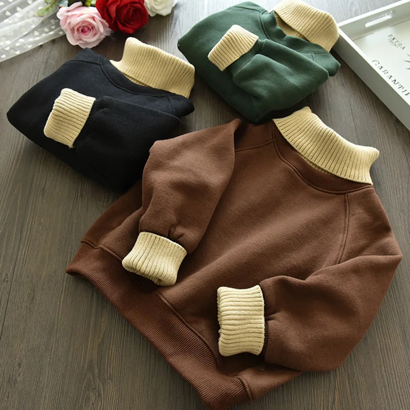 

Thicken Autumn Sweet Baby Kids Girls Sweatshirt With Velvet Fashion Solid Tops Tees Cotton Blouse Child Boys Casual Clothes 2-8T