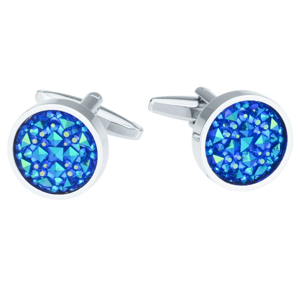 Fantasy Glitter Crystal Blue Sky Star Circular Round Cufflinks Elegant Mens Jewelry