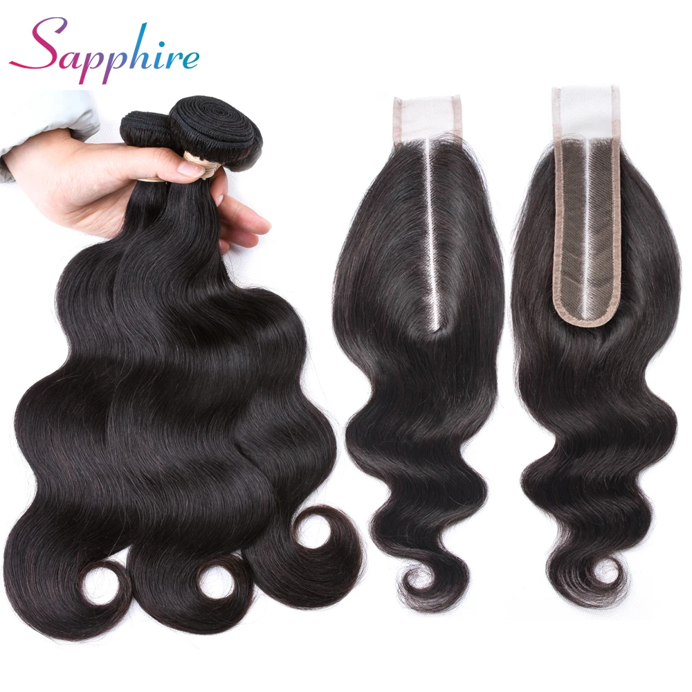 Sapphire hair Brazilian Human Hair Bundles With Lace Closure 2*6Lace Closure Body Wave Hair Extensions For Black Women Non Remy