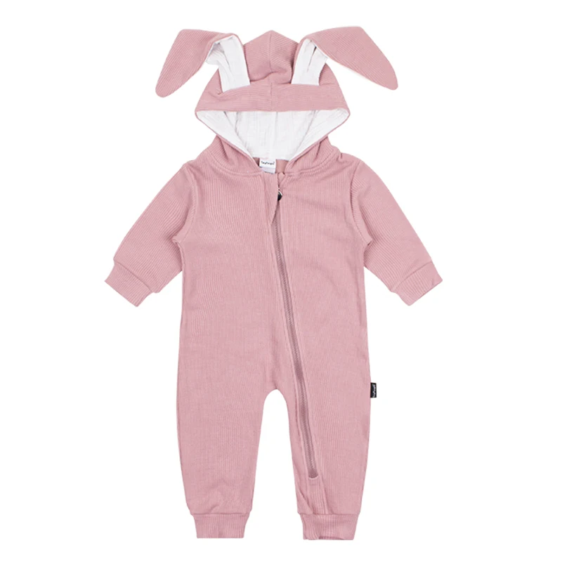 Коллекция года, осенняя одежда с капюшоном для новорожденных хлопковая одежда для маленьких девочек с розовым Кроликом, новая весенняя верхняя одежда, комбинезон для мальчиков 6, 9, 12 месяцев