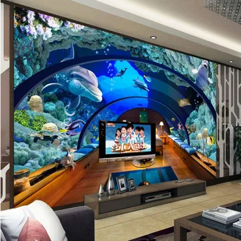 

Beibehang wallpaper any size 3 d hd wallpaper photo underwater world aquarium murals 3 d sitting room TV setting wall wallpaper