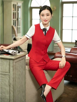 

Formal Business Suits With 2 Piece Sets Tops And Pants Business Women Waistcoat & Vest OL Styles Ladies Pants Suits Pantsuits