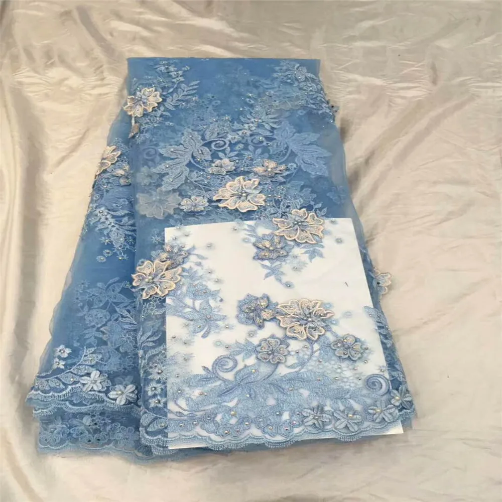 Тюль кружевная ткань 3D цветок Высококачественная бисерная кружевная ткань с красивой аппликацией нигерийская кружевная ткань для свадебных HJ476-2