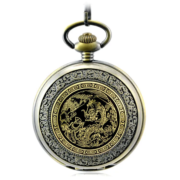 font b Steampunk b font Skeleton Bronze Mechanical Hand Wind Pocket font b Watch b