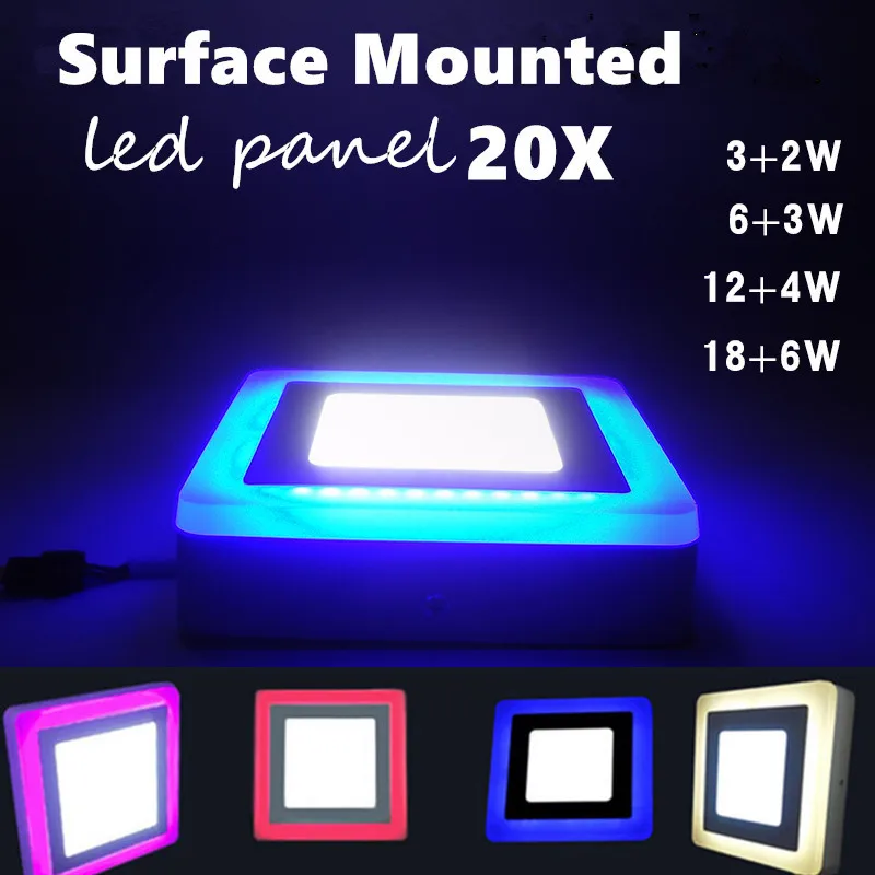 

20pcs LED Panel not cutting 6W 9W 16W 24W3Model Red green Bule LED Panel Light Double Color LED Ceiling surface mounted panel