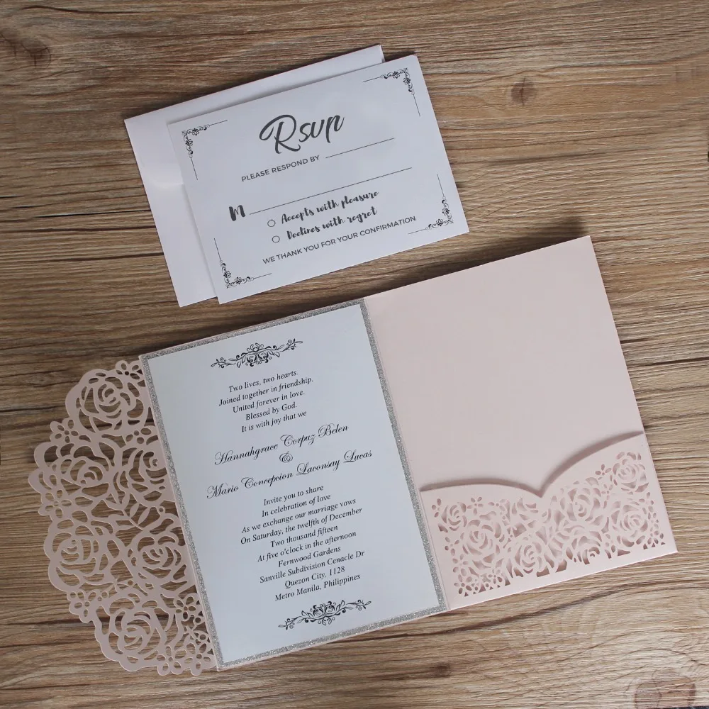 Pink  Laser Cut Wedding Invitation