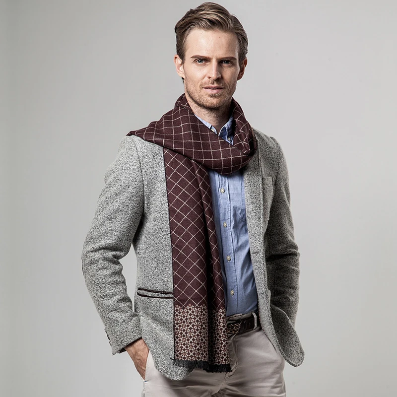 Зимний шарф, мужские полосатые хлопковые шарфы, Мужская брендовая шаль, теплый кашемировый полосатый шарф, шарфы