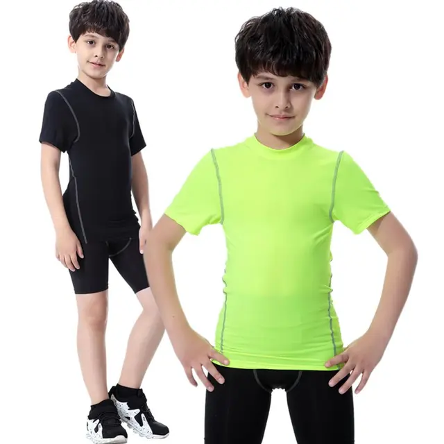2018 New Kids Boys Compression T shirt Short Sleeve Tops Stretch Quick