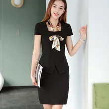 Летние модные женские черные блейзеры женские деловые костюмы с юбкой и топ наборы куртка с коротким рукавом офисный униформенный стиль