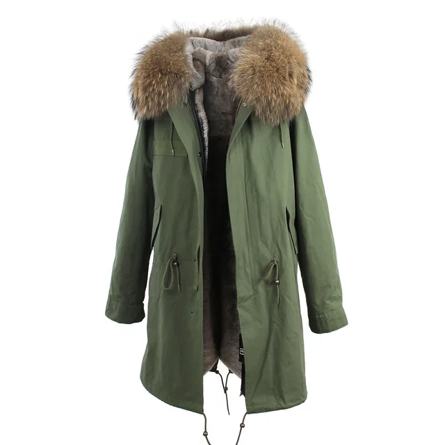 Furlove, новинка, настоящее большое зимнее пальто из меха енота, Женская куртка, пальто, воротник, утолщенный, теплый, мягкий, хлопок, Женская куртка на меху - Цвет: color 11