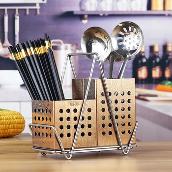 

304 Stainless Steel Square Shape Tableware Storage Basket Spoon Rest Chopsticks Holder With The Draining Board