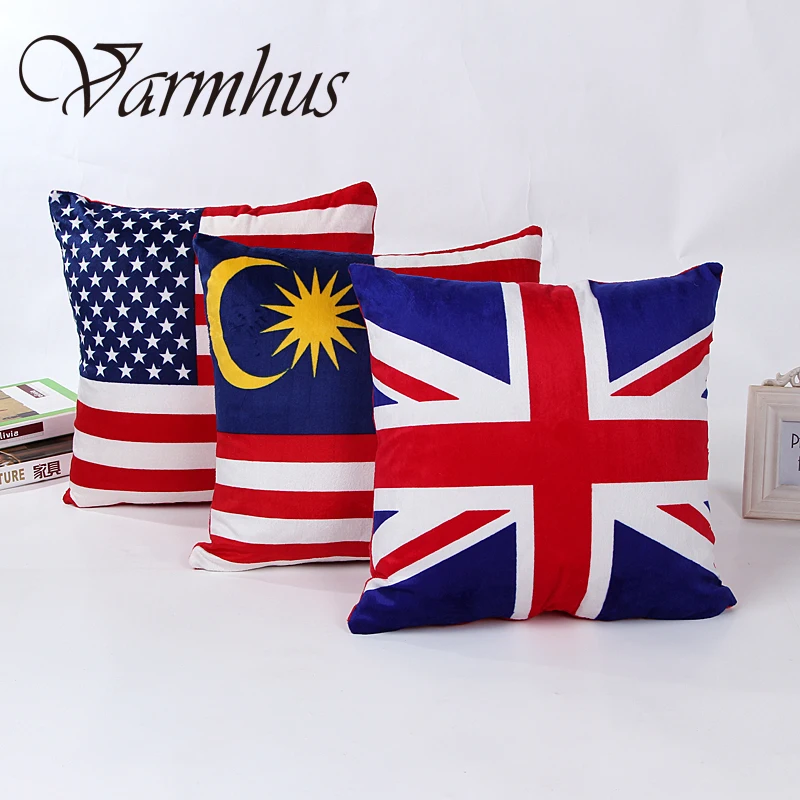 Varmhus Soft Plush Square Throw Pillow Case Cover UK USA Flag Pillow