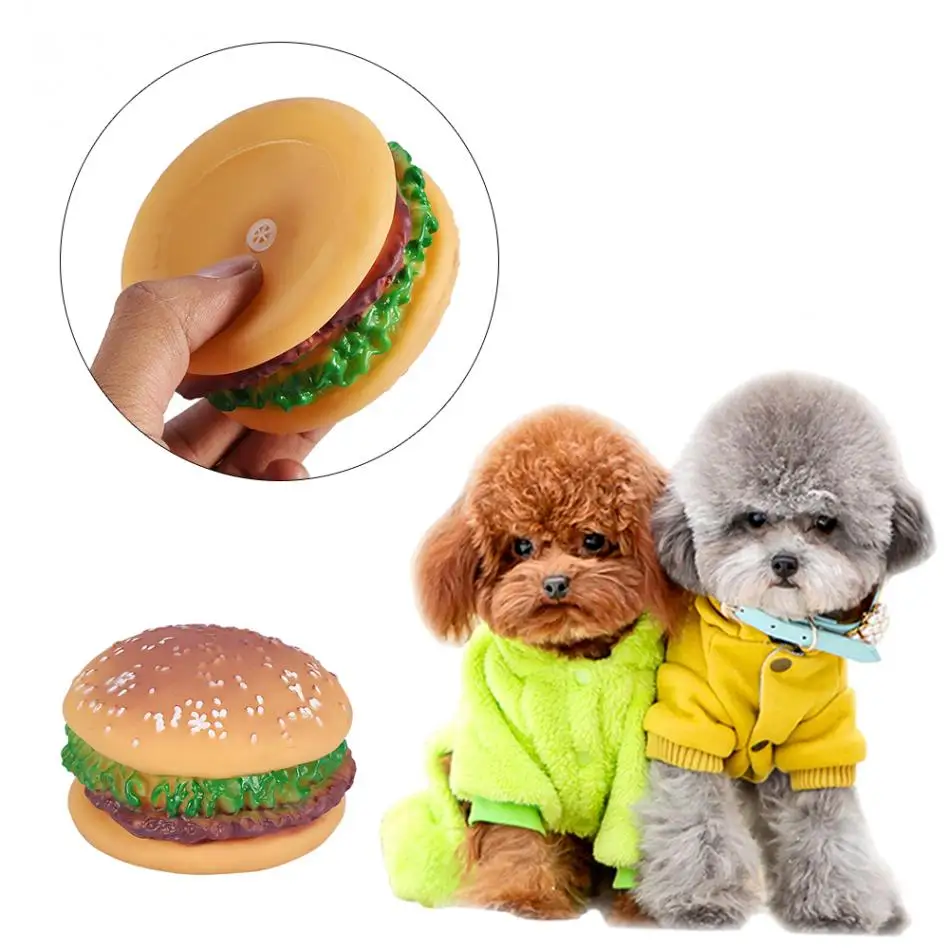 1Pc Creative Pet Toy Sound Hamburger Food Shaped Squeaky Puppy Dog Play