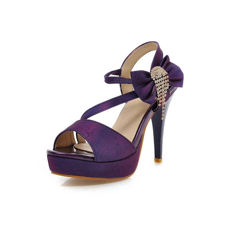 MORAZORA/ горячая распродажа; женские босоножки; элегантные туфли на платформе с открытым носком; однотонные летние вечерние туфли на танкетке; пикантные туфли на высоком каблуке - Цвет: Фиолетовый